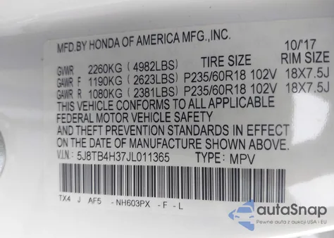 2018 Acura Rdx Acurawatch Plus Package из США, поврежденный, VIN 5J8TB4H37JL011365